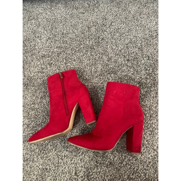 JustFab Shoes - Red‎ Ankle Boots Pointed Toe Block Heel Booties Fashion Boots